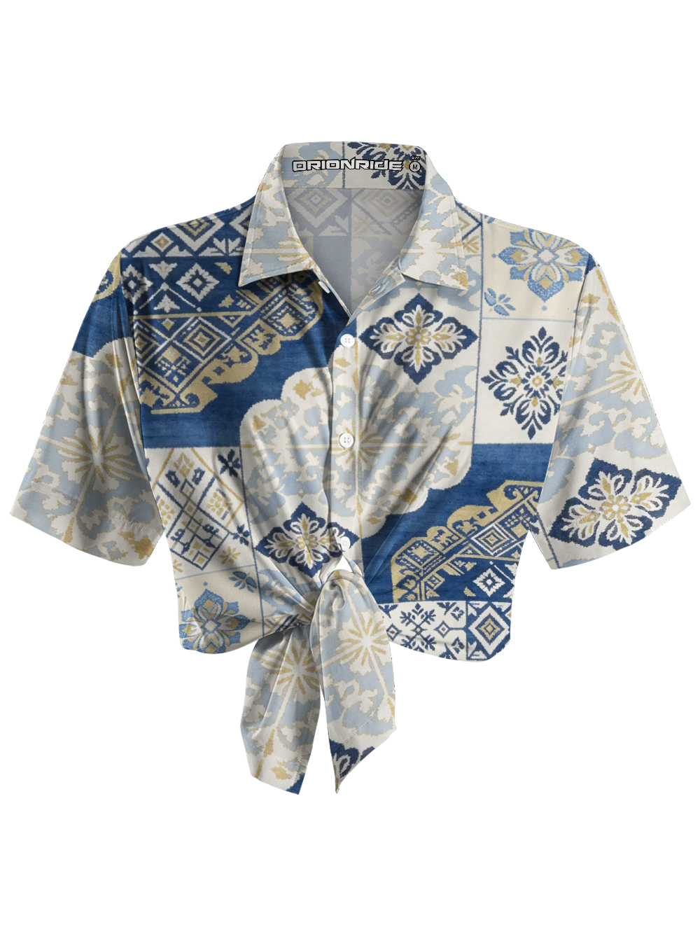 Orionride Bohemian Tile Patchwork Zipper Pockets Ultra Lightweight Short Sleeves Women's Gravel Shirt