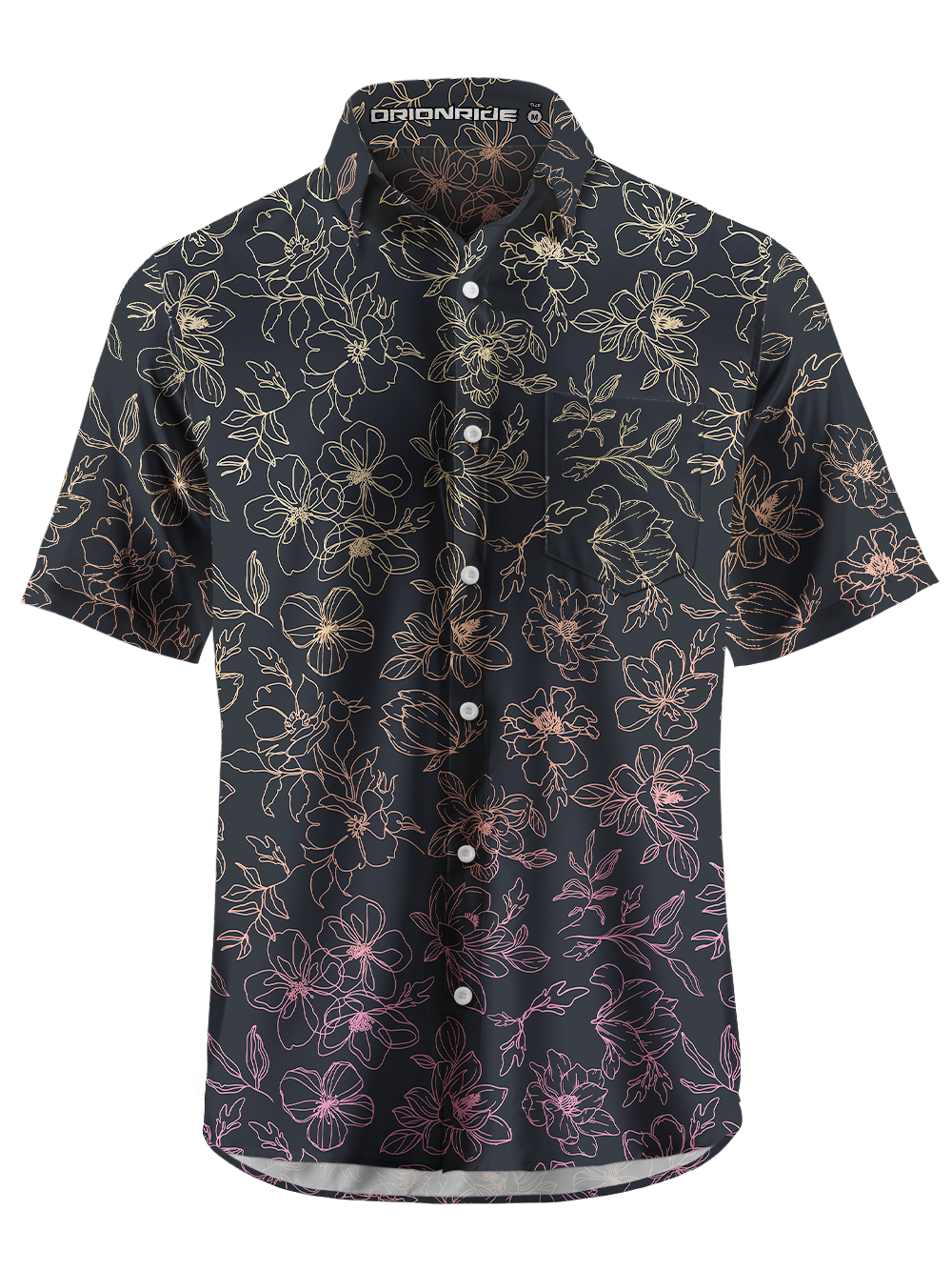 Orionride Gradient Flowers Zipper Pockets Ultra Lightweight Short Sleeves Gravel Shirt