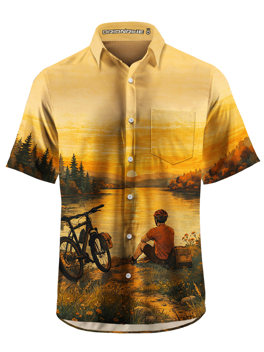 Orionride Sunset By The River Zipper Pockets Ultra Lightweight Short Sleeves Gravel Shirt