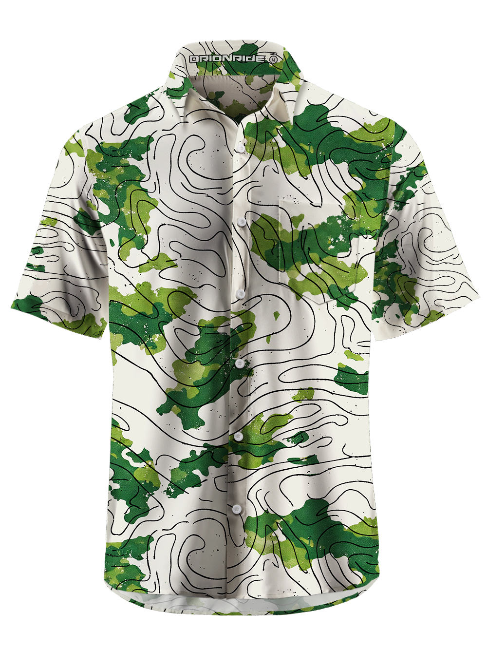 Orionride Green Contour Lines Zipper Pockets Ultra Lightweight Short Sleeves Gravel Shirt