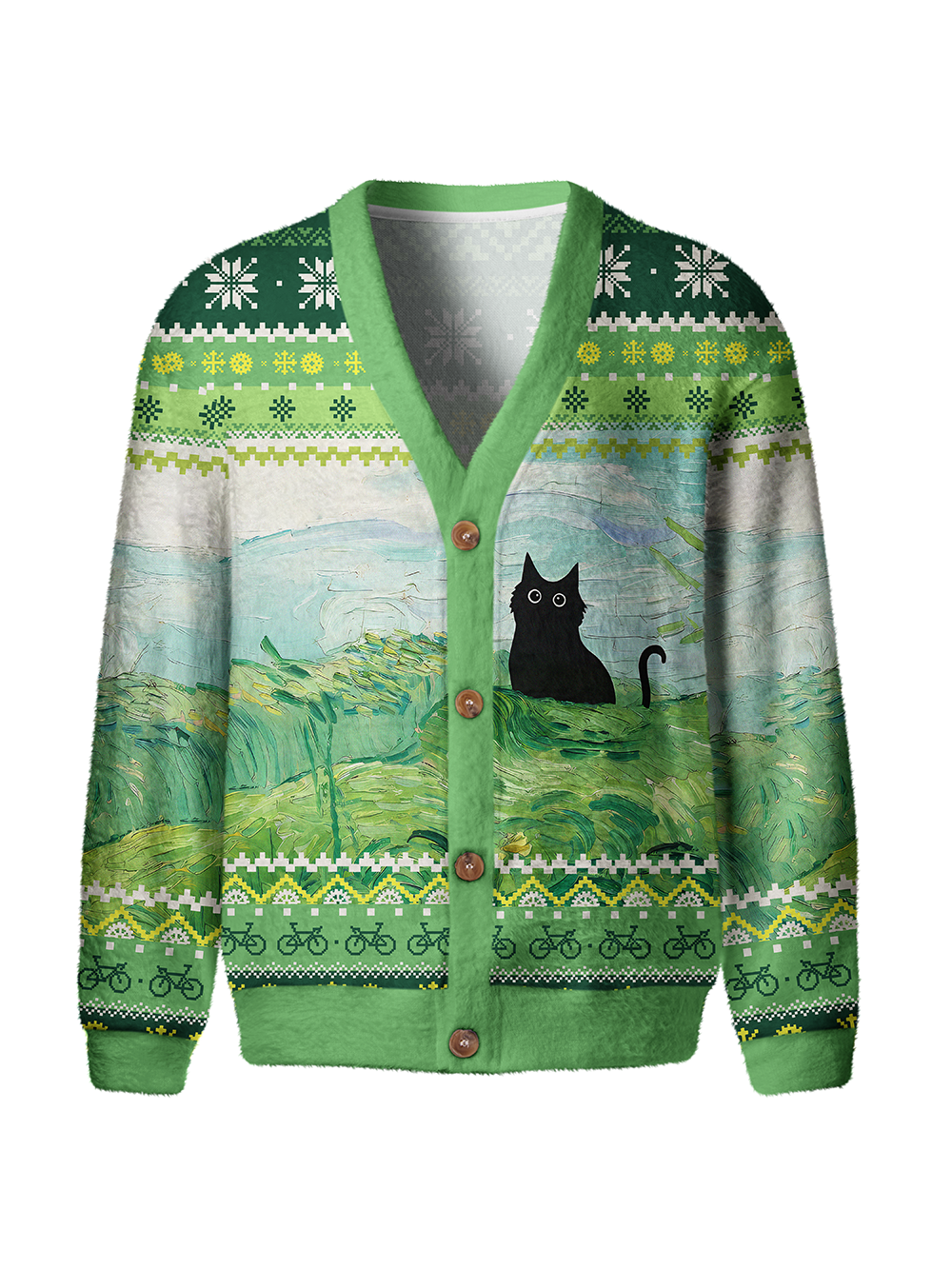 Orionride Cat On The Grass Men's Cardigan Knit Sweaters