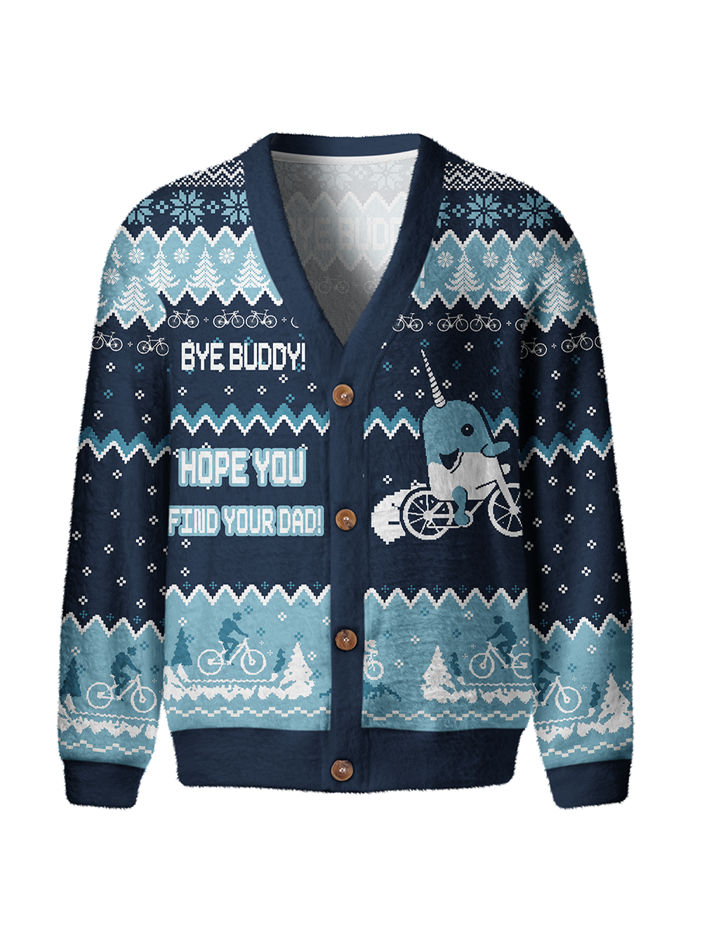 Orionride Narwhal Riding A Bicycle Men's Cardigan Knit Sweaters