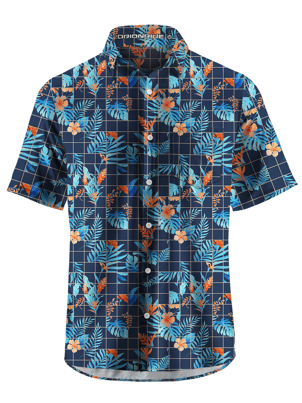 Orionride Checkered Flowers Zipper Pockets Ultra Lightweight Short Sleeves Gravel Shirt