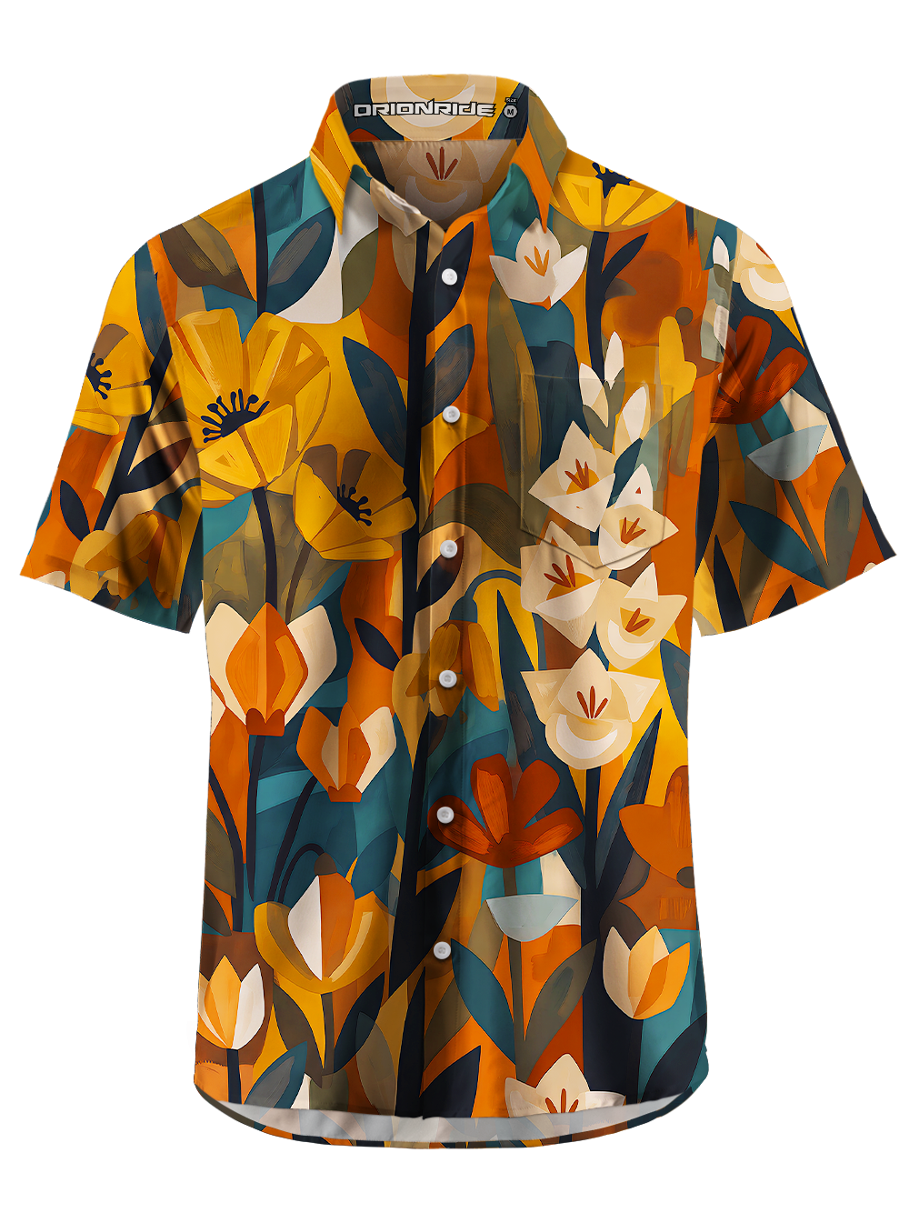 Orionride Blue Night Flowers Zipper Pockets Ultra Lightweight Short Sleeves Gravel Shirt