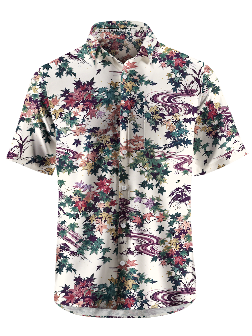 Orionride Maple Leaves Zipper Pockets Ultra Lightweight Short Sleeves Gravel Shirt