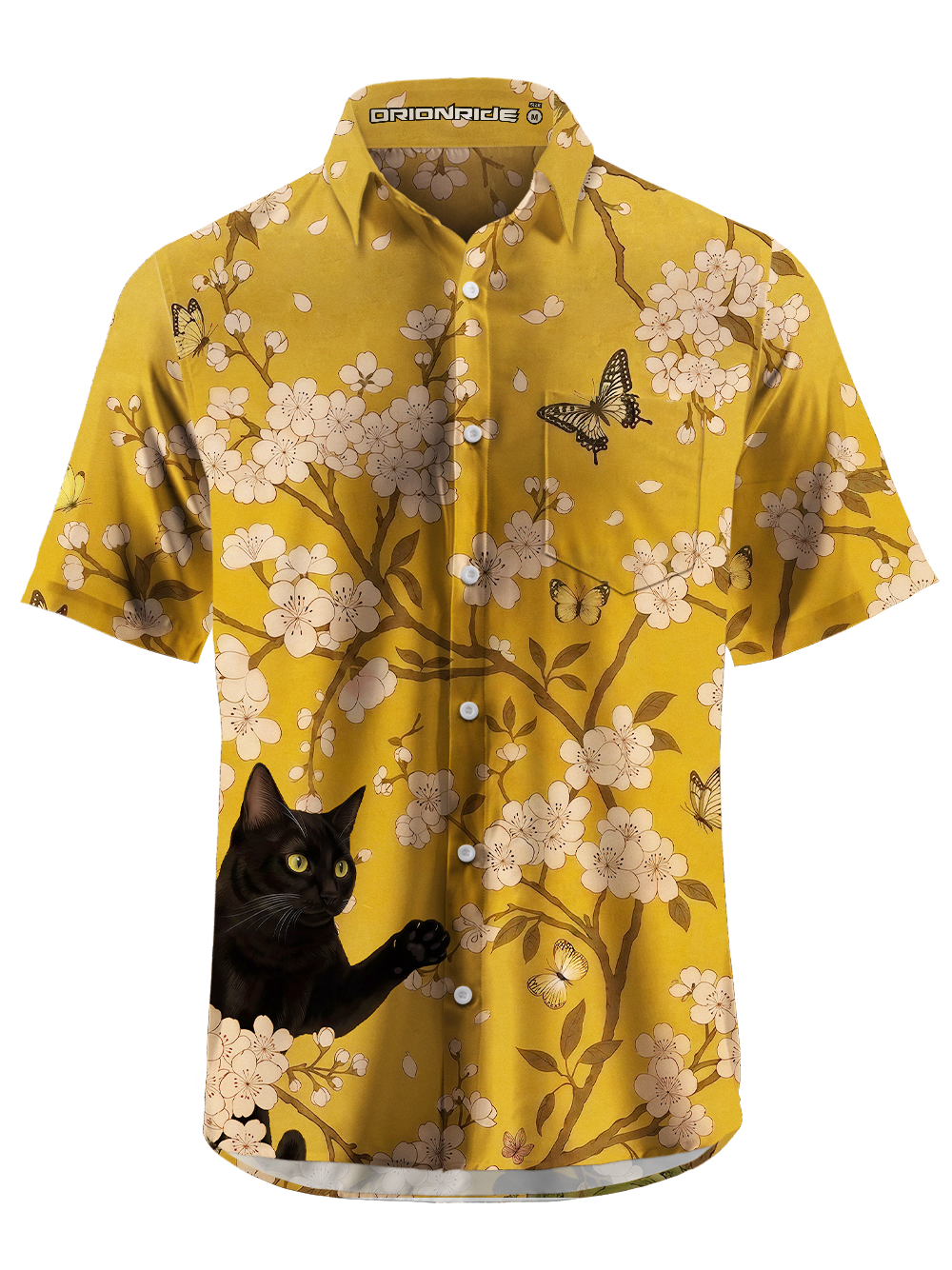 Orionride Black Cat and Flower Zipper Pockets Ultra Lightweight Short Sleeves Gravel Shirt