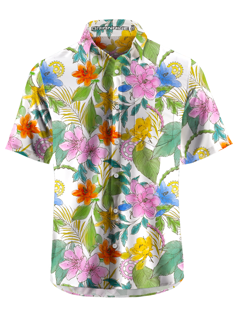 Orionride Ink And Wash Flower Zipper Pockets Ultra Lightweight Short Sleeves Gravel Shirt