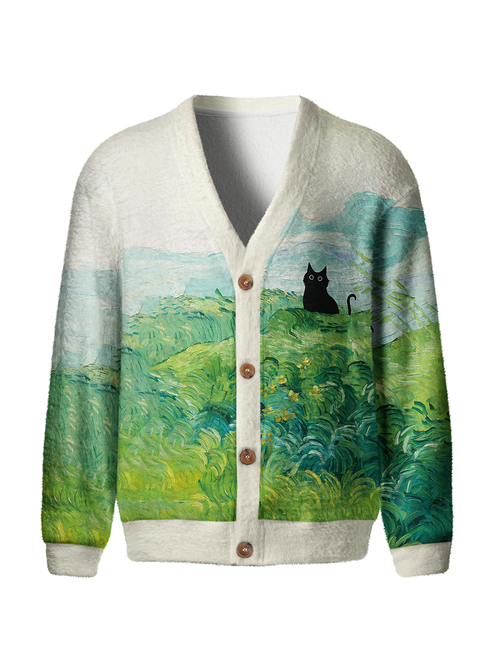 Orionride Oil Painting Black Cat Men's Cardigan Knit Sweaters