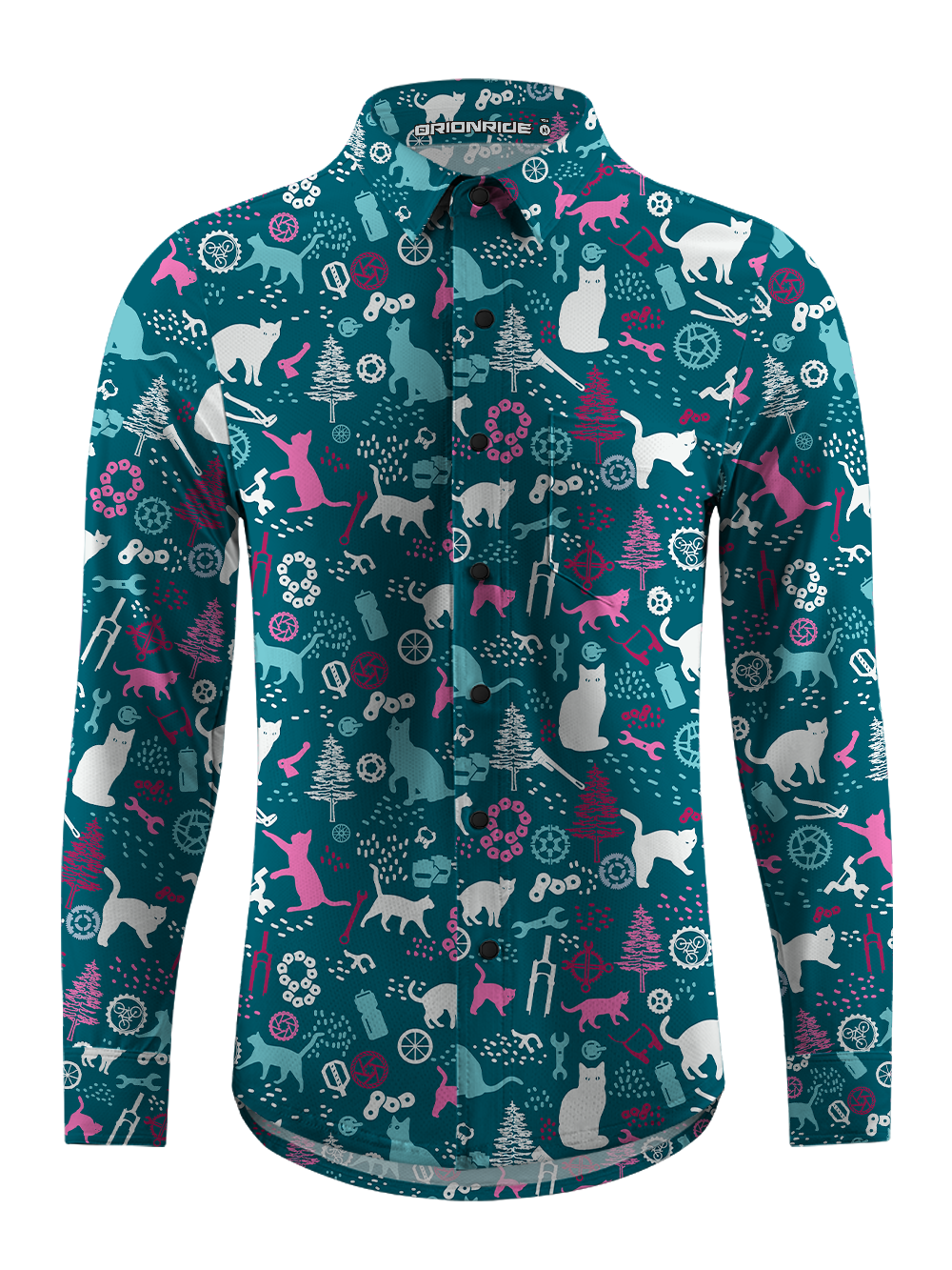 Orionride Funny Cat Men's Stretchy Breathable Long Sleeve Gravel Shirt