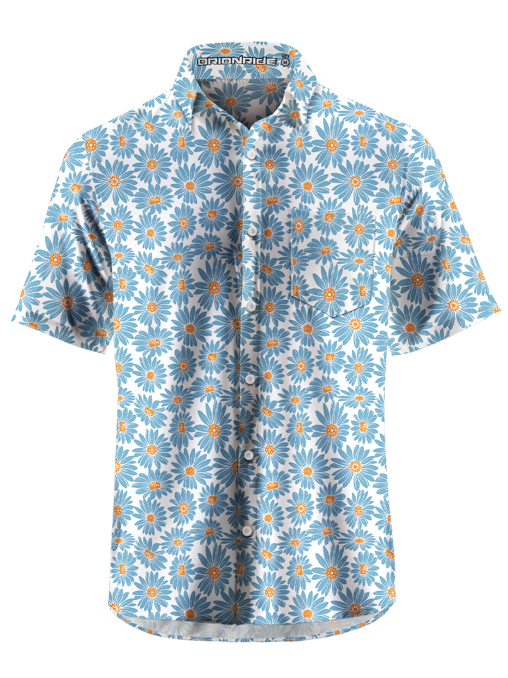 Orionride Blue Daisy Zipper Pockets Ultra Lightweight Short Sleeves Gravel Shirt