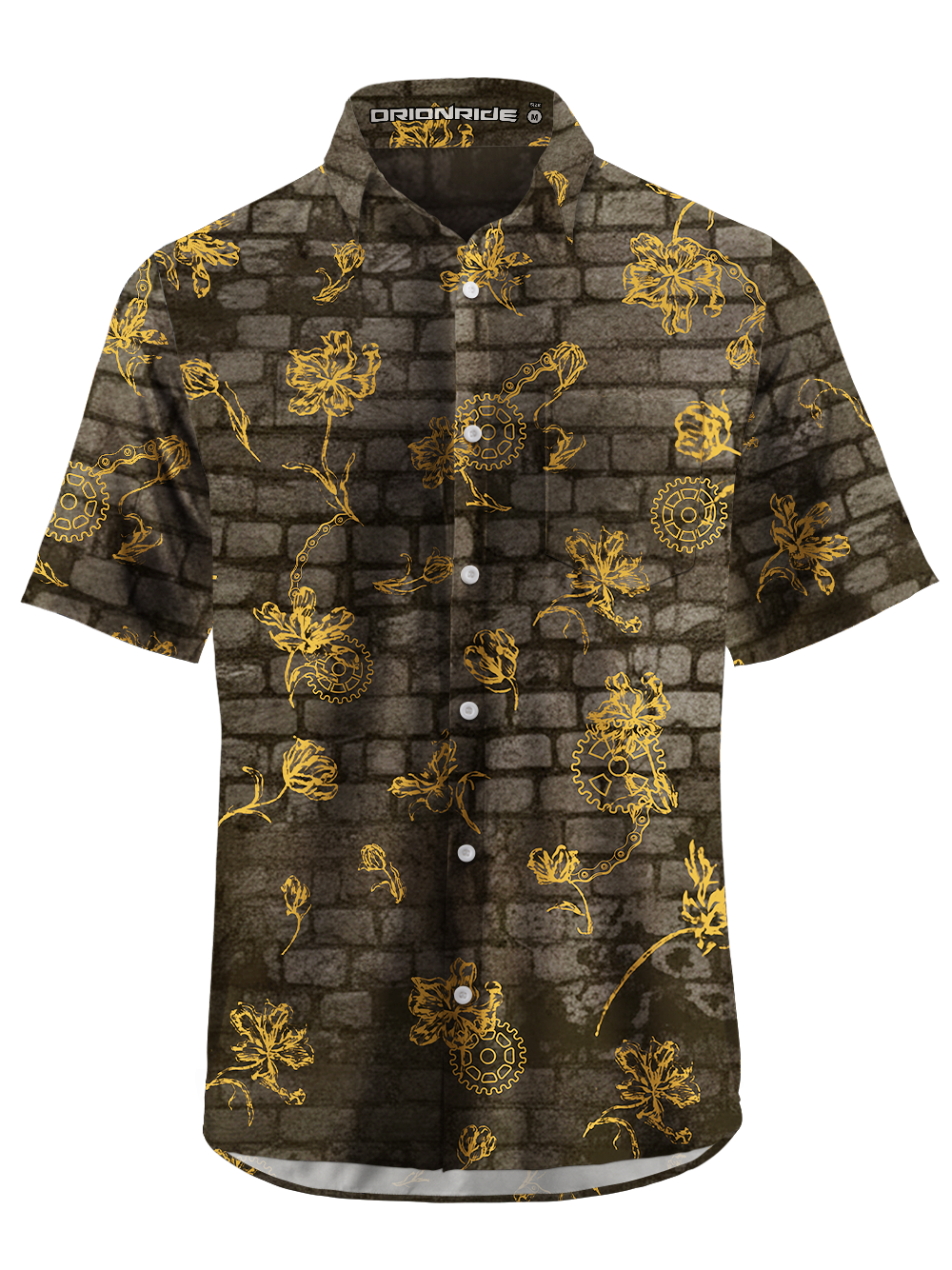 Orionride Brick Wall Flowers Zipper Pockets Ultra Lightweight Short Sleeves Gravel Shirt