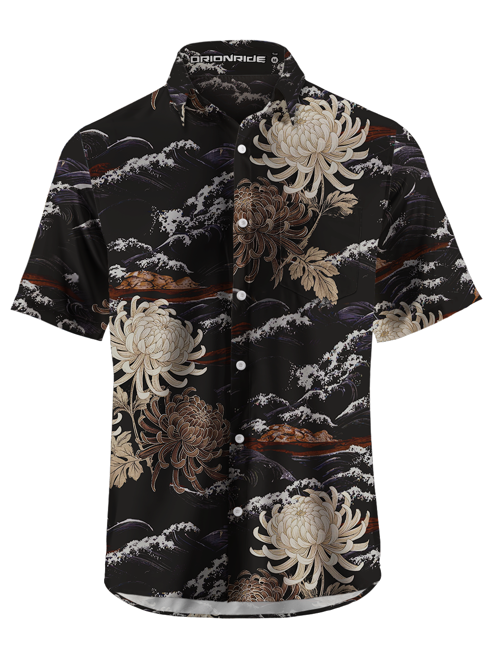 Orionride Chrysanthemums And Waves Zipper Pockets Ultra Lightweight Short Sleeves Gravel Shirt