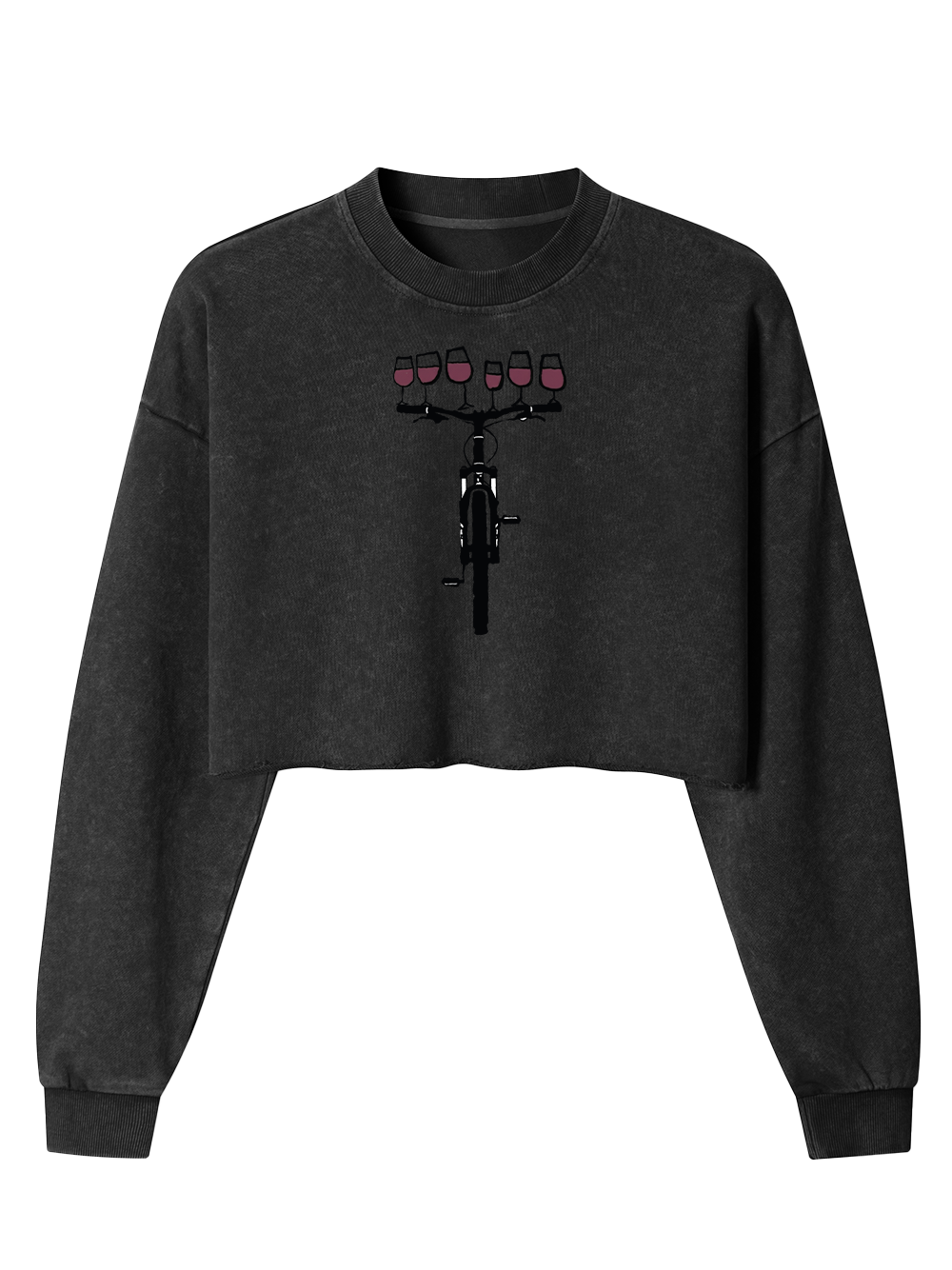 Orionride Red Wine Bicycle Women's Washed Crop Sweatshirt