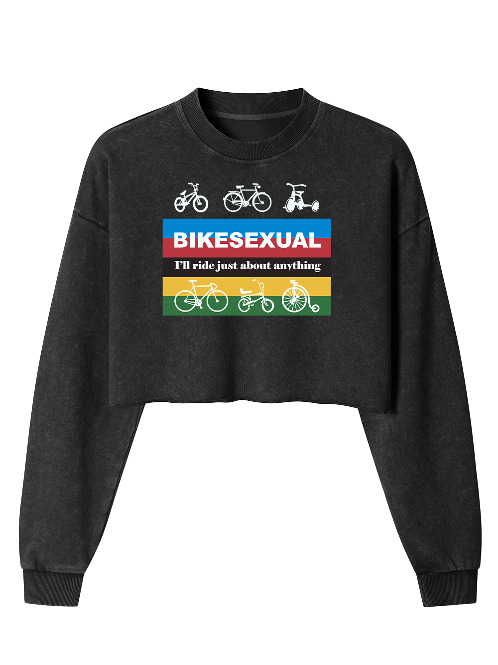 Orionride Color Strip Cycling Women's Washed Crop Sweatshirt