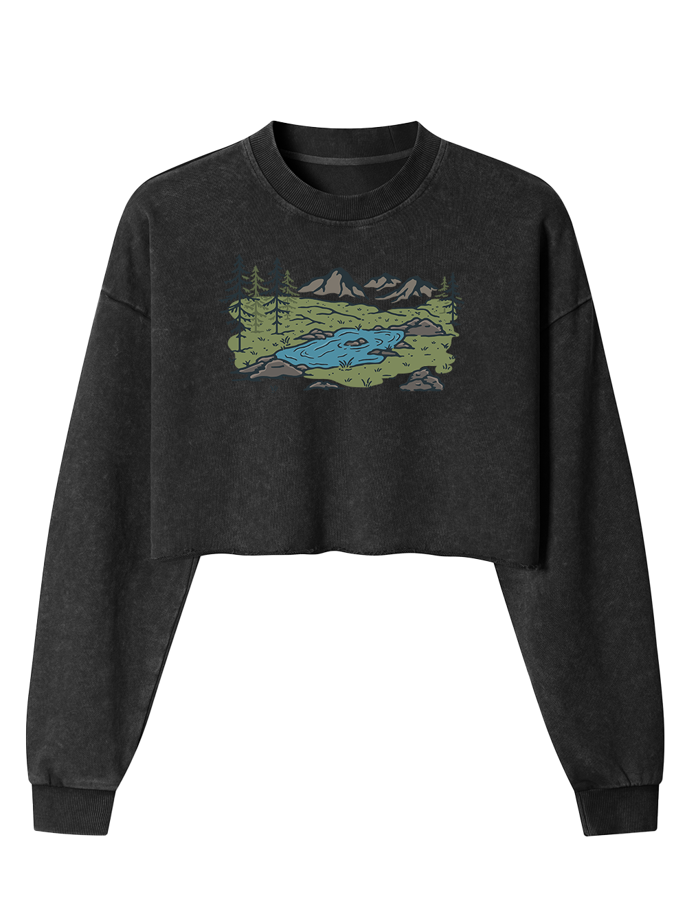 Orionride Mountain Scenery Women's Washed Crop Sweatshirt