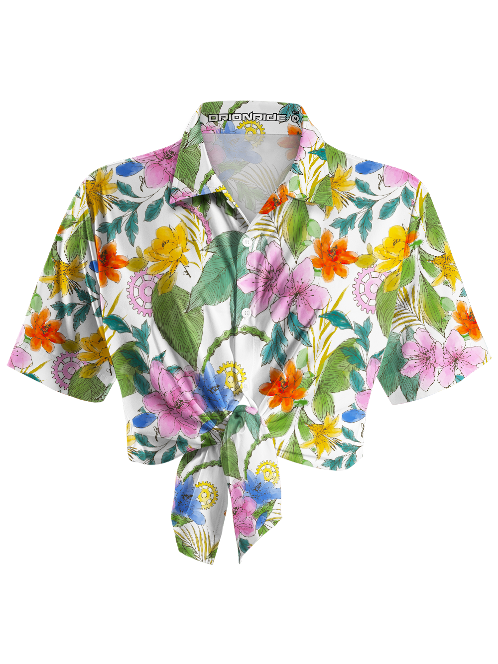 Orionride Ink And Wash Flower Zipper Pockets Ultra Lightweight Short Sleeves Women's Gravel Shirt