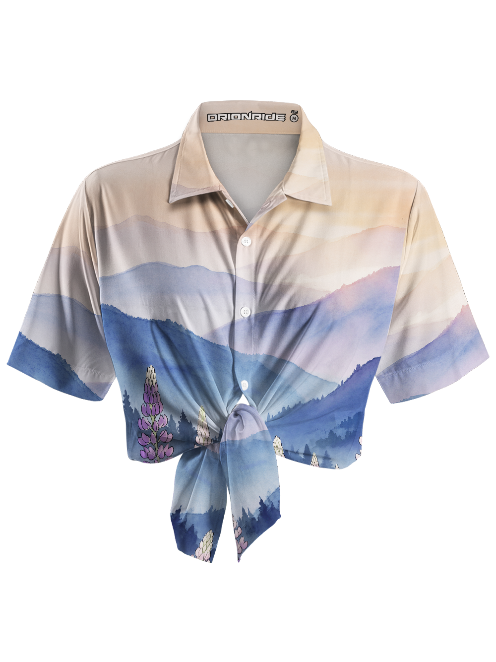 Orionride Blue-Purple Mountains Zipper Pockets Ultra Lightweight Short Sleeves Women's Gravel Shirt