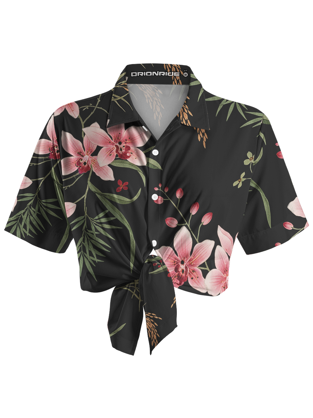 Orionride Pink Hibiscus Zipper Pockets Ultra Lightweight Short Sleeves Women's Gravel Shirt