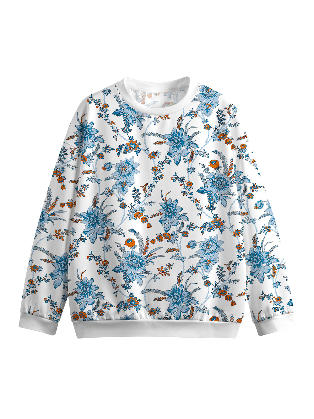 Orionride Blue Chain Flower Women's Crew Neck Pullover Sweatshirt
