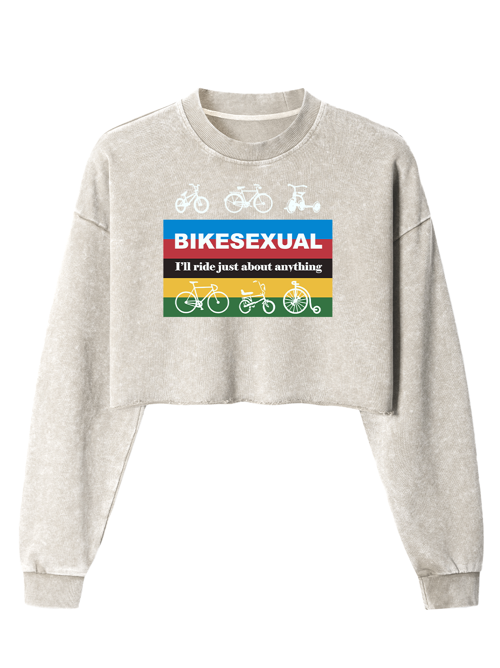 Orionride Color Strip Cycling Women's Washed Crop Sweatshirt