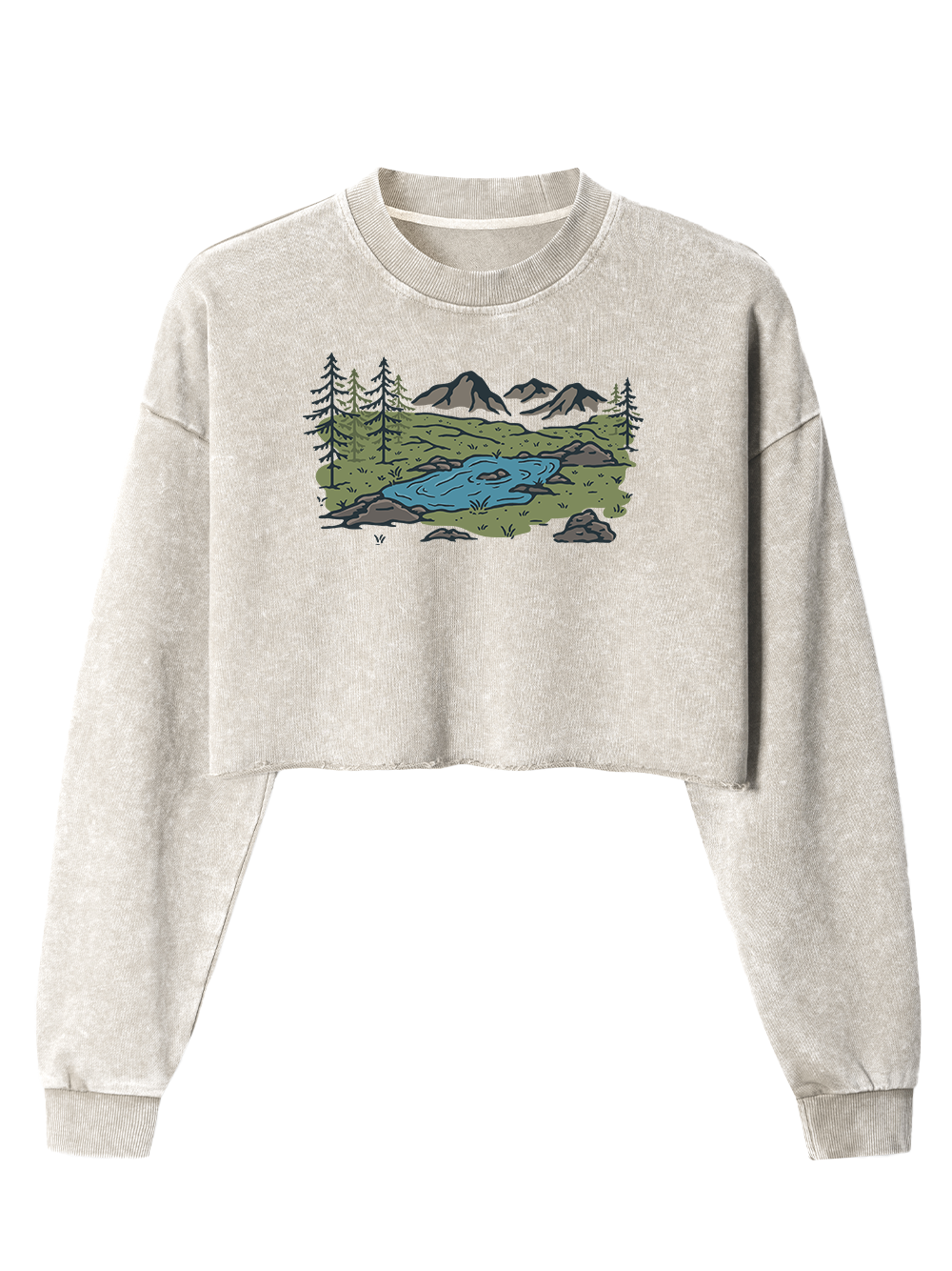 Orionride Mountain Scenery Women's Washed Crop Sweatshirt
