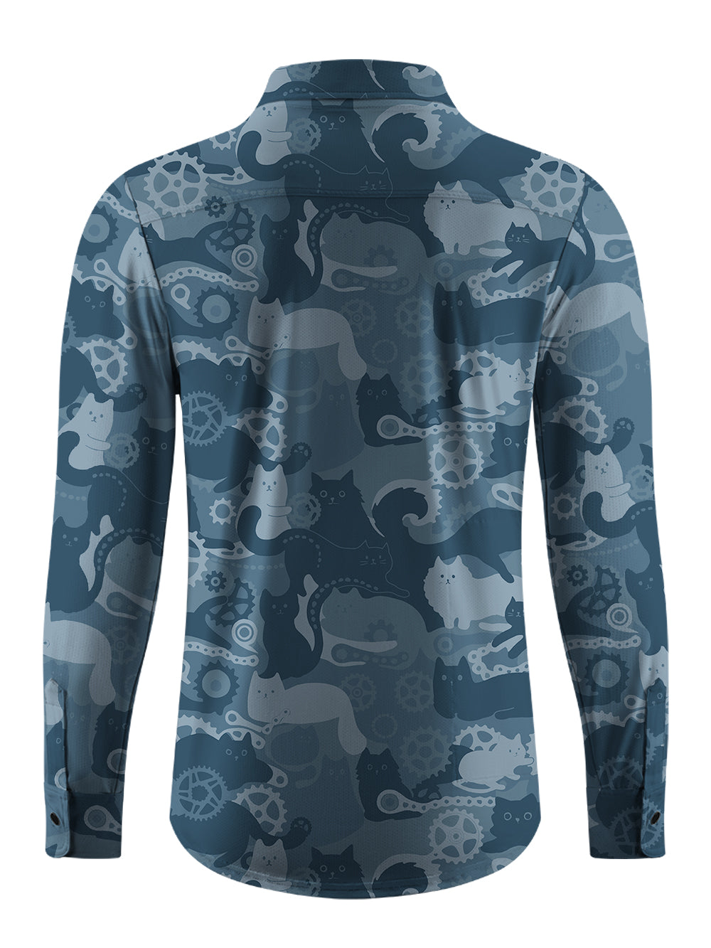 Orionride Cat Playing With Gears Men's Stretchy Breathable Long Sleeve Gravel Shirt
