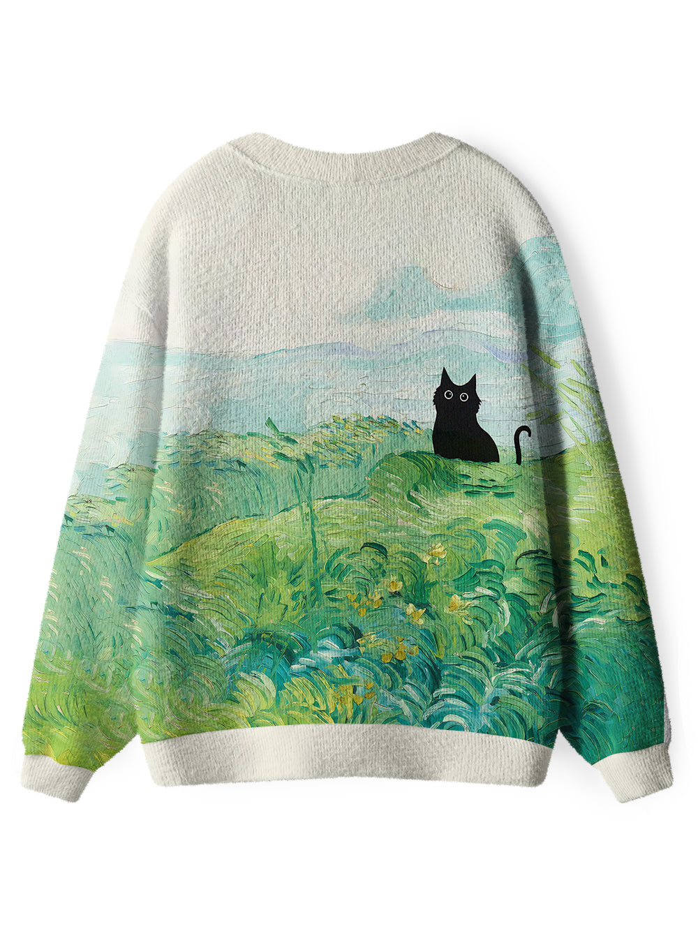 Orionride Oil Painting Black Cat Men's Cardigan Knit Sweaters