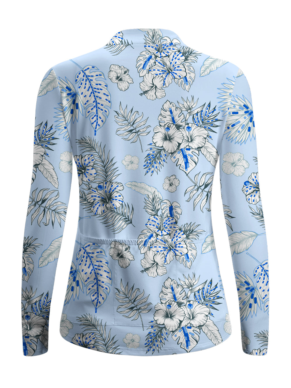 Orionride Blue Hibiscus Women's Quarter Zipper Long Sleeve Jersey