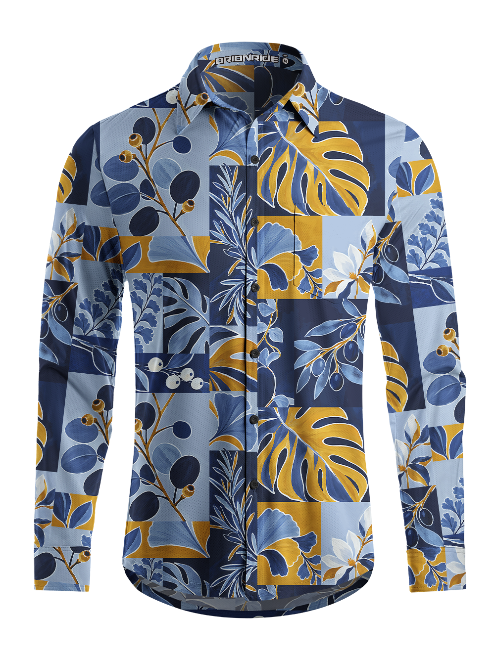 Orionride Geometric Tropical Foliage Men's Stretchy Breathable Long Sleeve Gravel Shirt