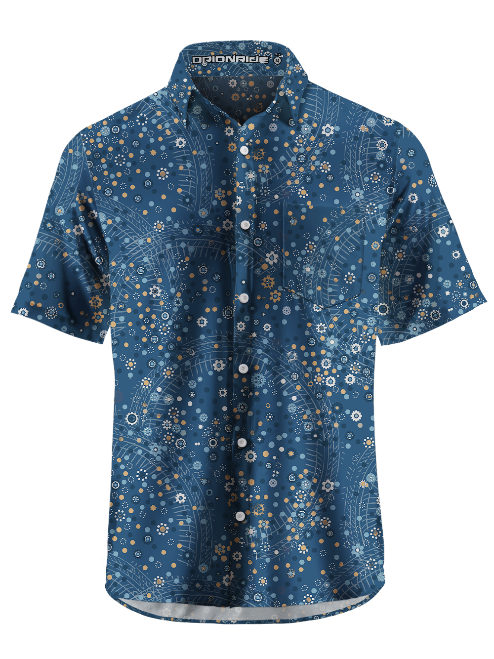 Orionride Gears and Flowers Zipper Pockets Ultra Lightweight Short Sleeves Gravel Shirt