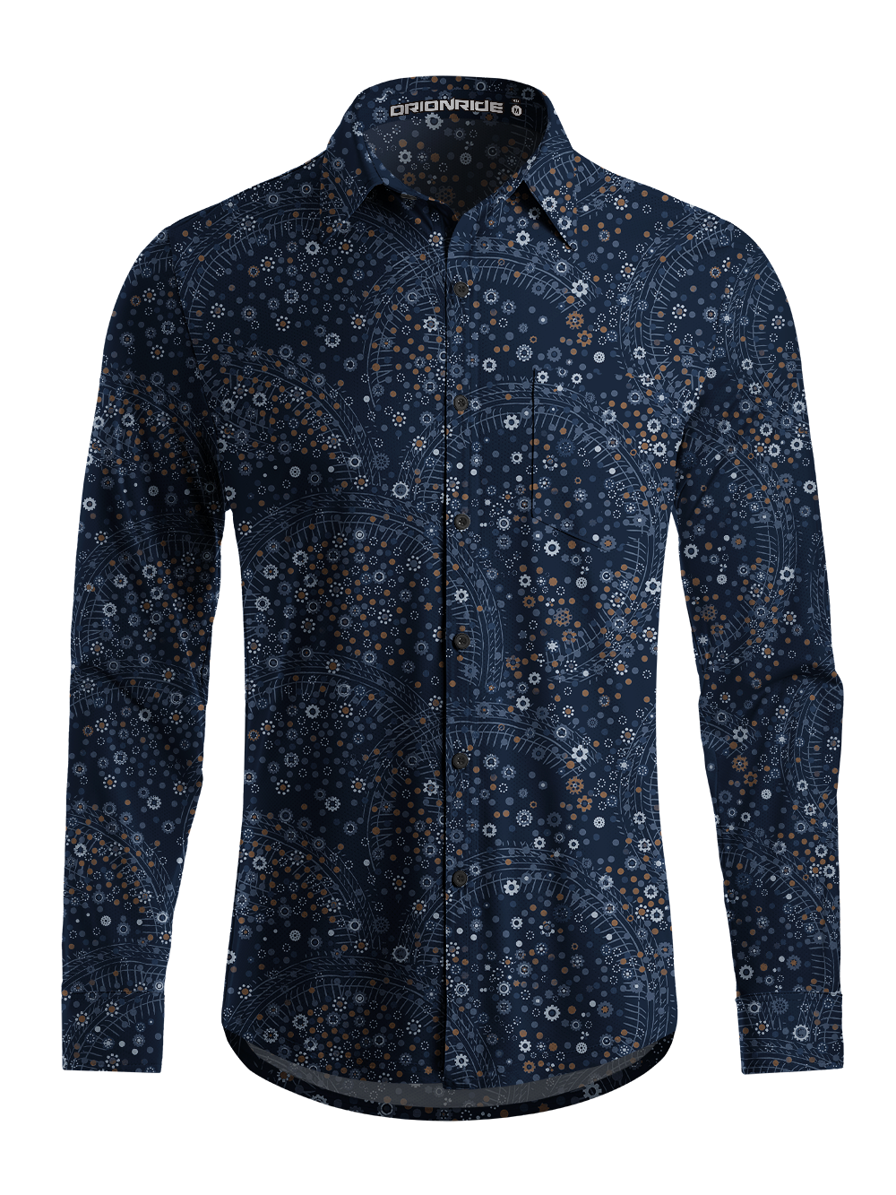 Orionride Gears and Flowers Men's Stretchy Breathable Long Sleeve Gravel Shirt