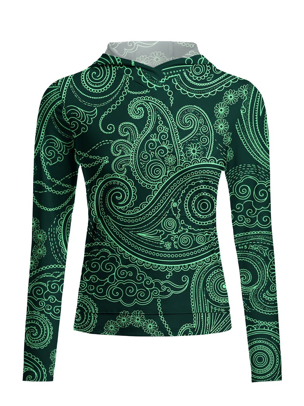 Orionride Green Paisley Women's Long Sleeve Cycling Hoodie Shirt