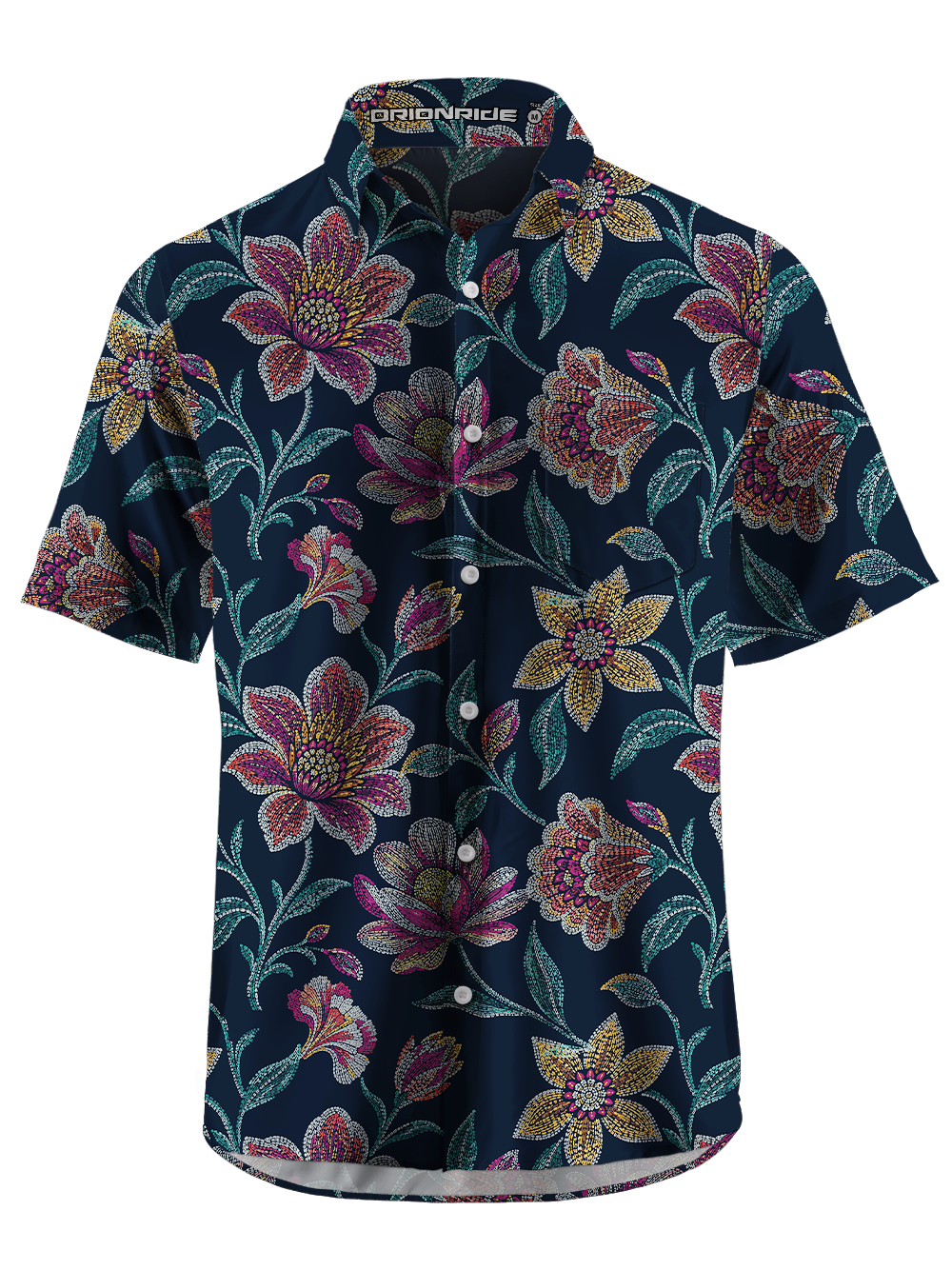 Orionride Beaded Floral Zipper Pockets Ultra Lightweight Short Sleeves Gravel Shirt