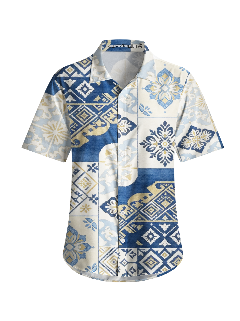 Orionride Bohemian Tile Patchwork Zipper Pockets Ultra Lightweight Short Sleeves Women's Gravel Shirt