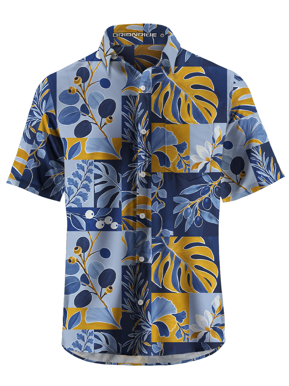 Orionride Geometric Tropical Foliage Zipper Pockets Ultra Lightweight Short Sleeves Gravel Shirt