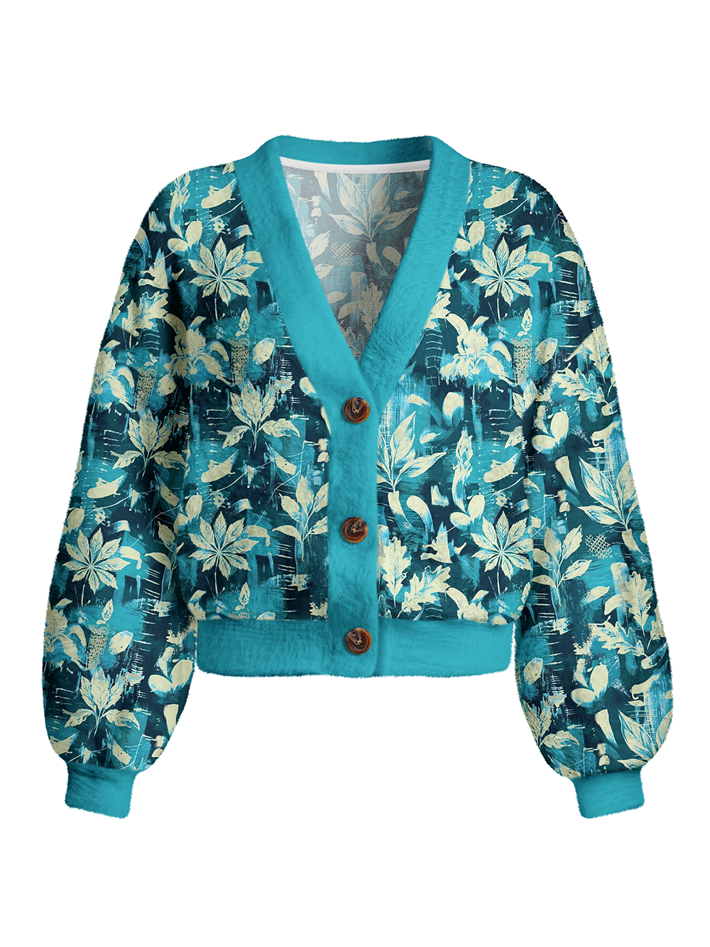 Orionride Leaf Graffiti Women's Fuzzy Knit Cardigan
