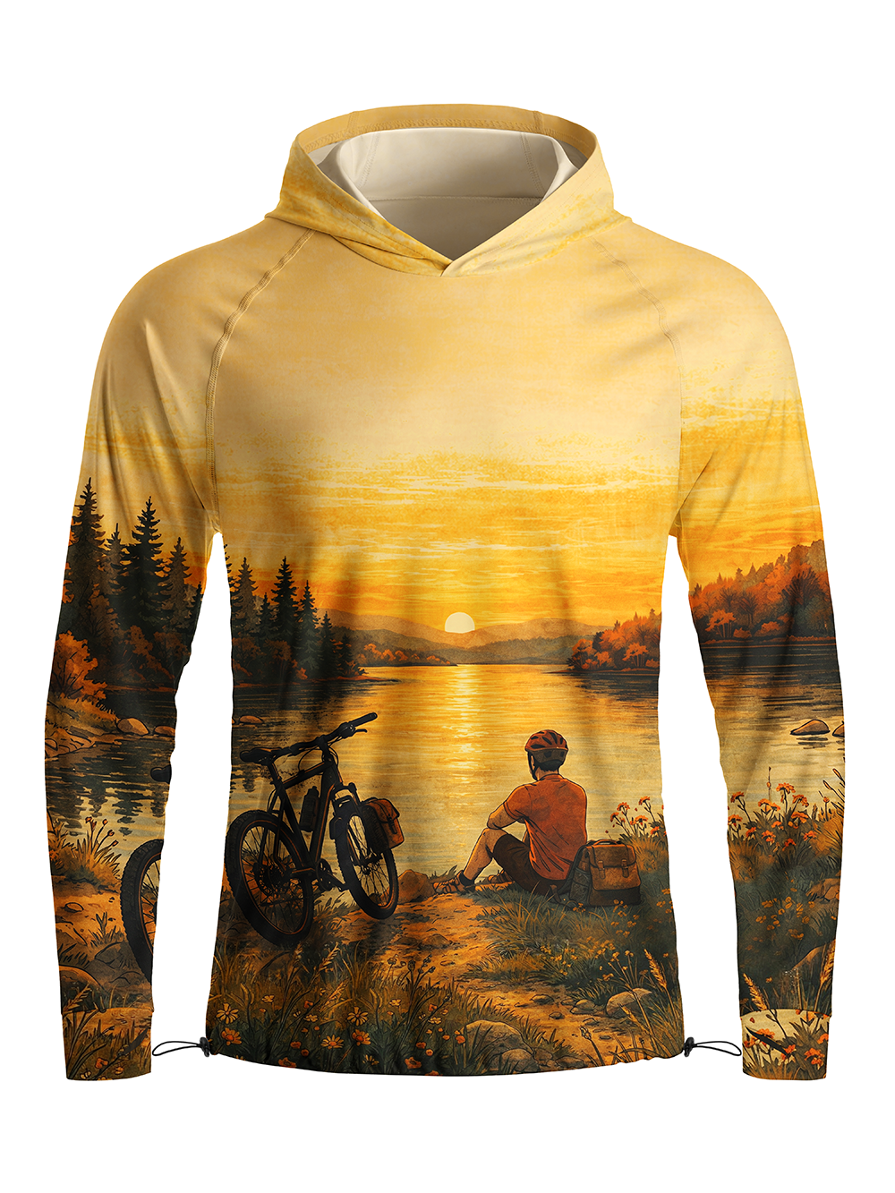 Orionride Sunset By The River Long Sleeve Cycling Hoodie Shirt