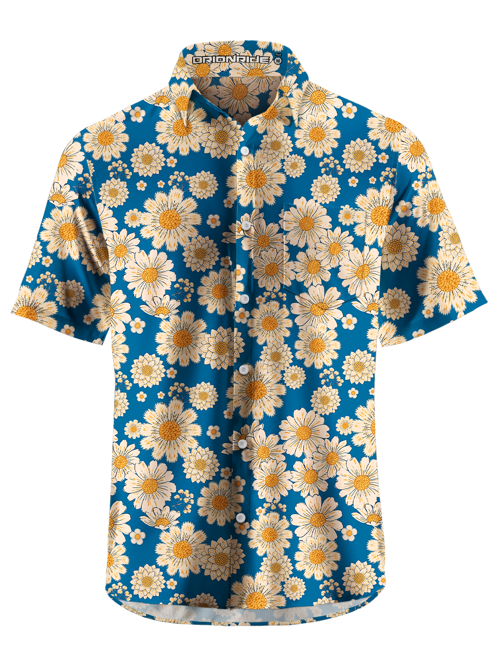 Orionride Blue Daisy Field Zipper Pockets Ultra Lightweight Short Sleeves Gravel Shirt