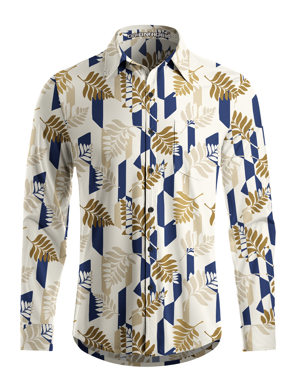 Orionride Geometric Fern Pattern Men's Stretchy Breathable Long Sleeve Gravel Shirt