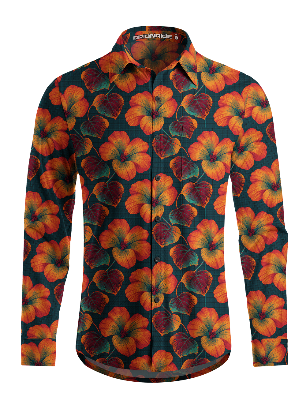 Orionride Fiery Hibiscus Men's Stretchy Breathable Long Sleeve Gravel Shirt