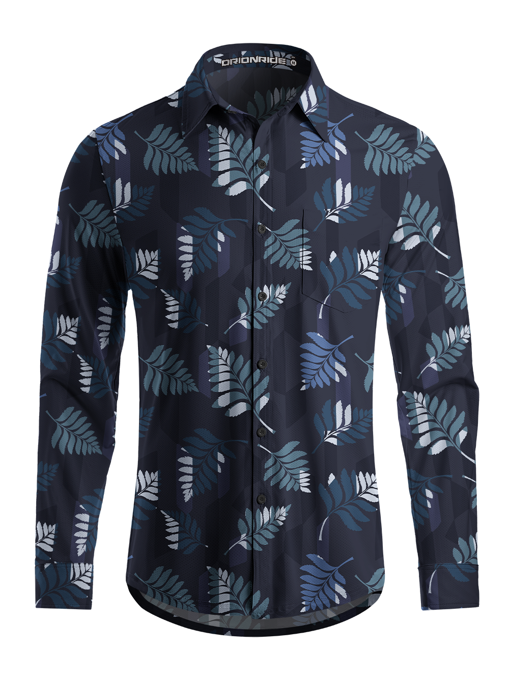 Orionride Geometric Fern Pattern Men's Stretchy Breathable Long Sleeve Gravel Shirt