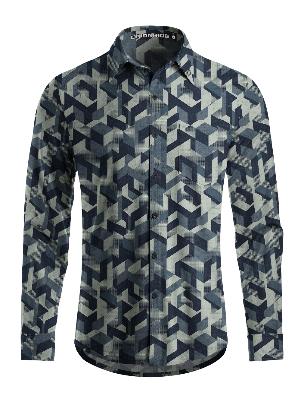 Orionride Geo Blocks Men's Stretchy Breathable Long Sleeve Gravel Shirt