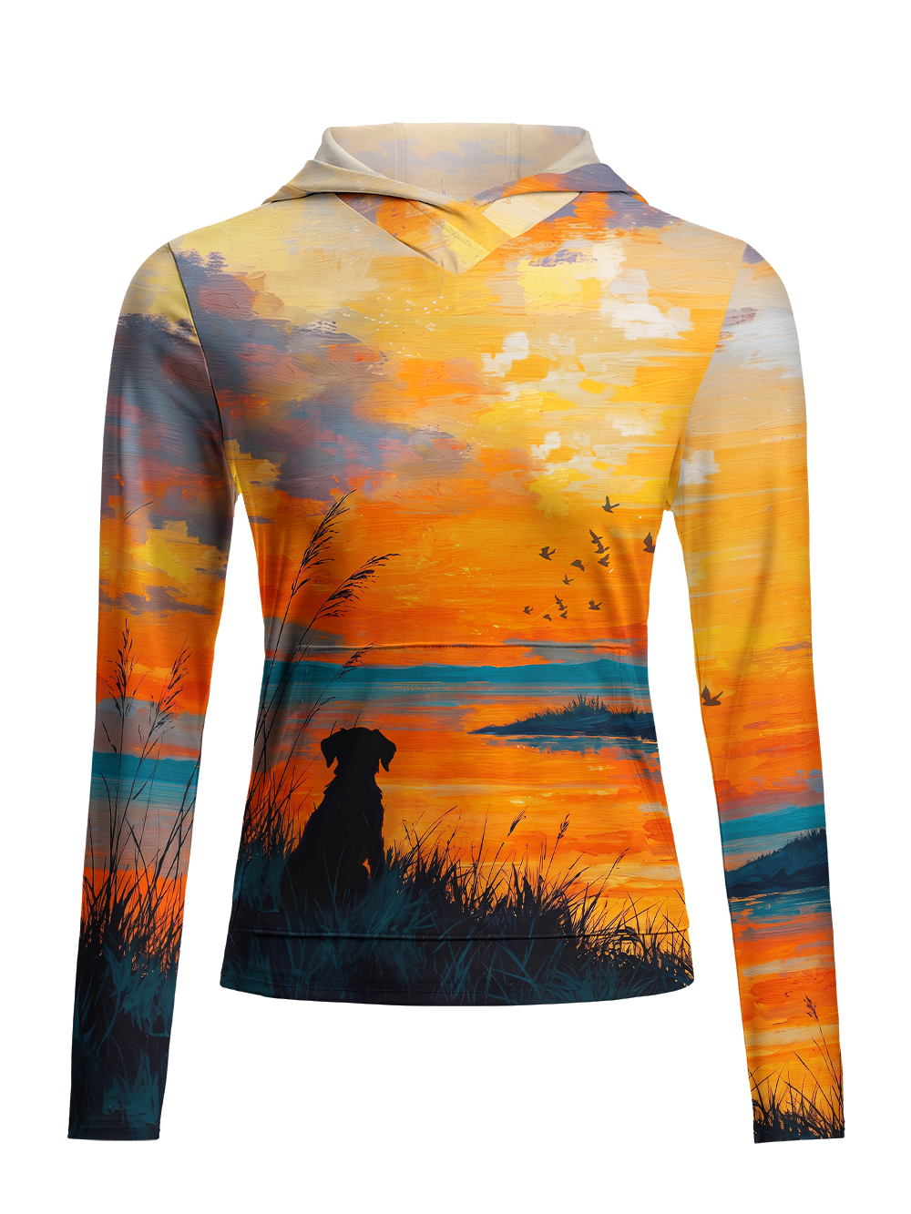 Orionride Sunset Dog Women's Long Sleeve Cycling Hoodie Shirt