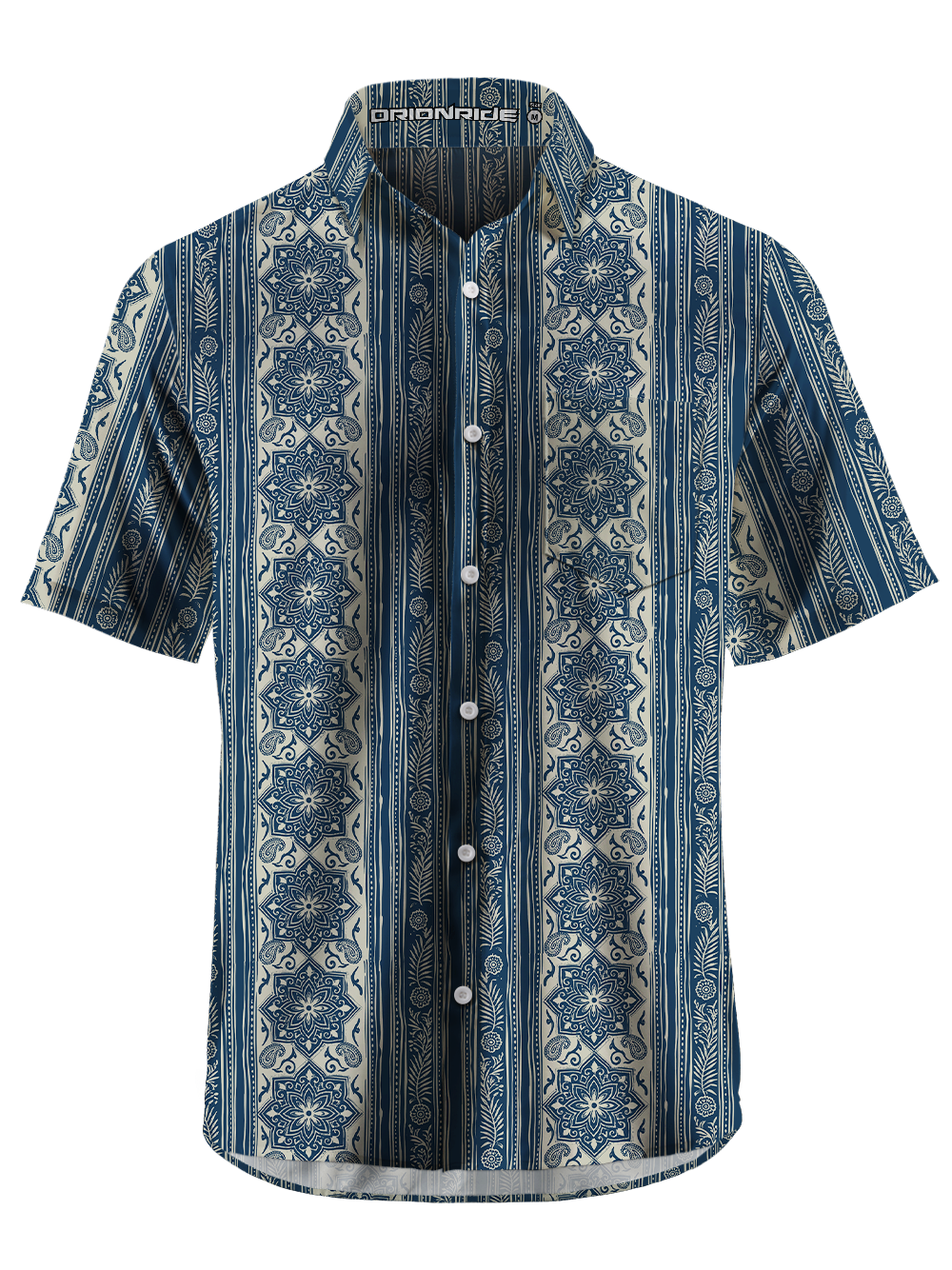 Orionride Indigo Pattern Zipper Pockets Ultra Lightweight Short Sleeves Gravel Shirt