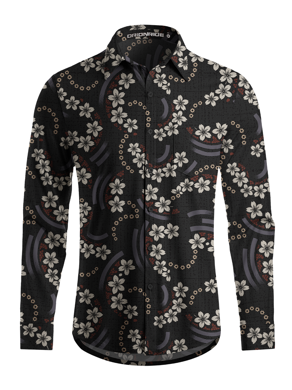 Orionride Sakura Pattern Men's Stretchy Breathable Long Sleeve Gravel Shirt