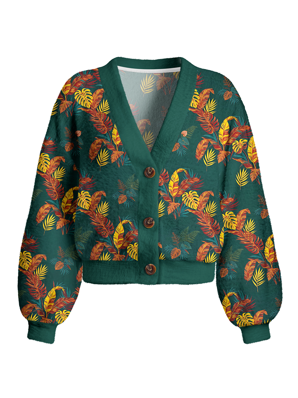 Orionride Begonia Leaves Women's Fuzzy Knit Cardigan