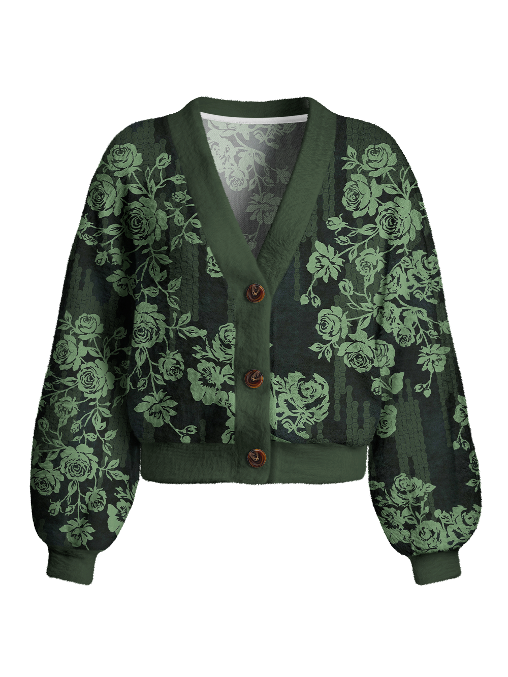 Orionride Green Rose Women's Fuzzy Knit Cardigan