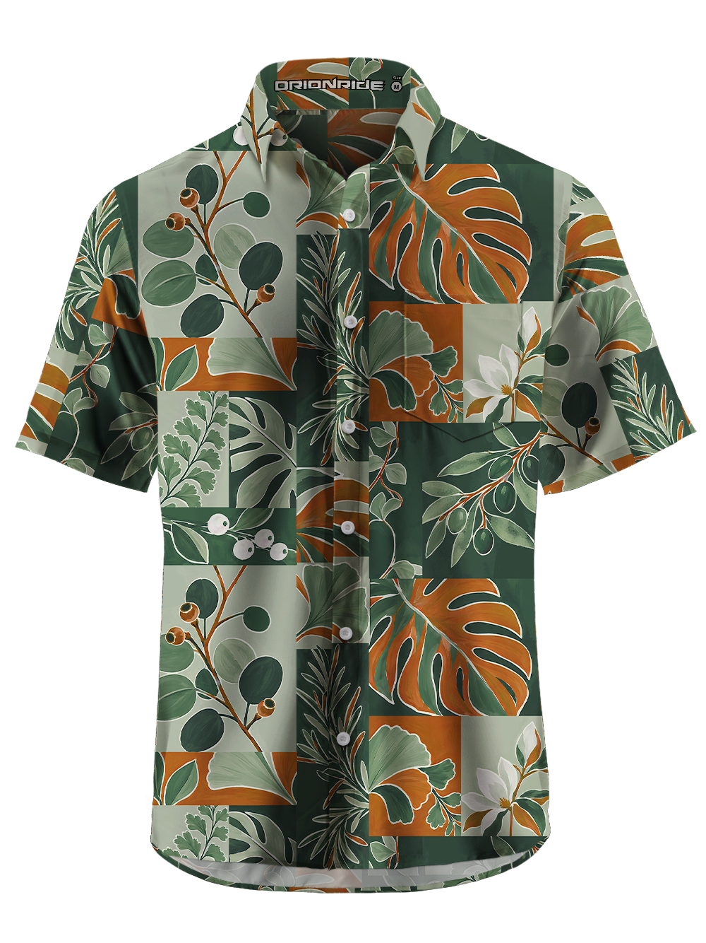 Orionride Geometric Tropical Foliage Zipper Pockets Ultra Lightweight Short Sleeves Gravel Shirt