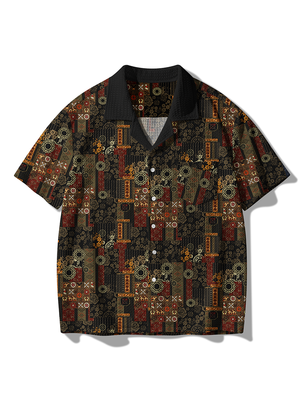 Orionride Retro Gear Flower Men's Camp Collar Knitted Shirt