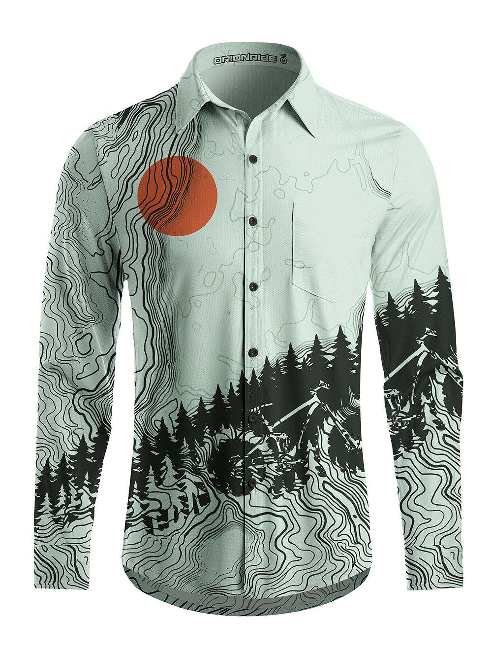 Orionride Sunrise Contour Lines Men's Stretchy Breathable Long Sleeve Gravel Shirt